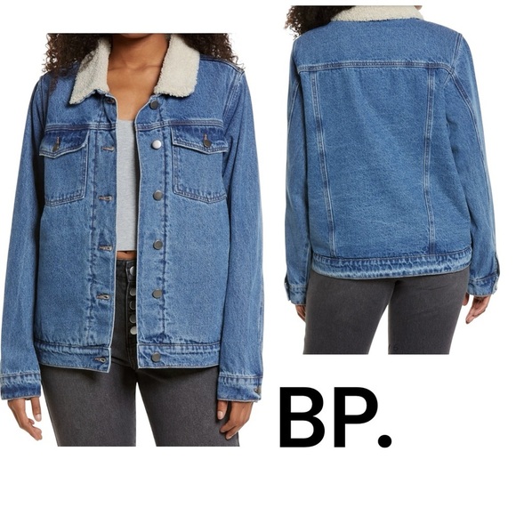 bp Jackets & Blazers - BP. Denim Oversized Trucker Jacket with Faux Shearling Collar Size XS (Women’s)